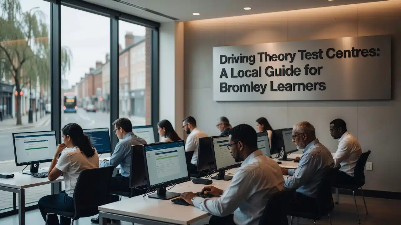 Professional header image for educational tutorial: Driving Theory Test Centres: A Local Guide for Bromley Le...