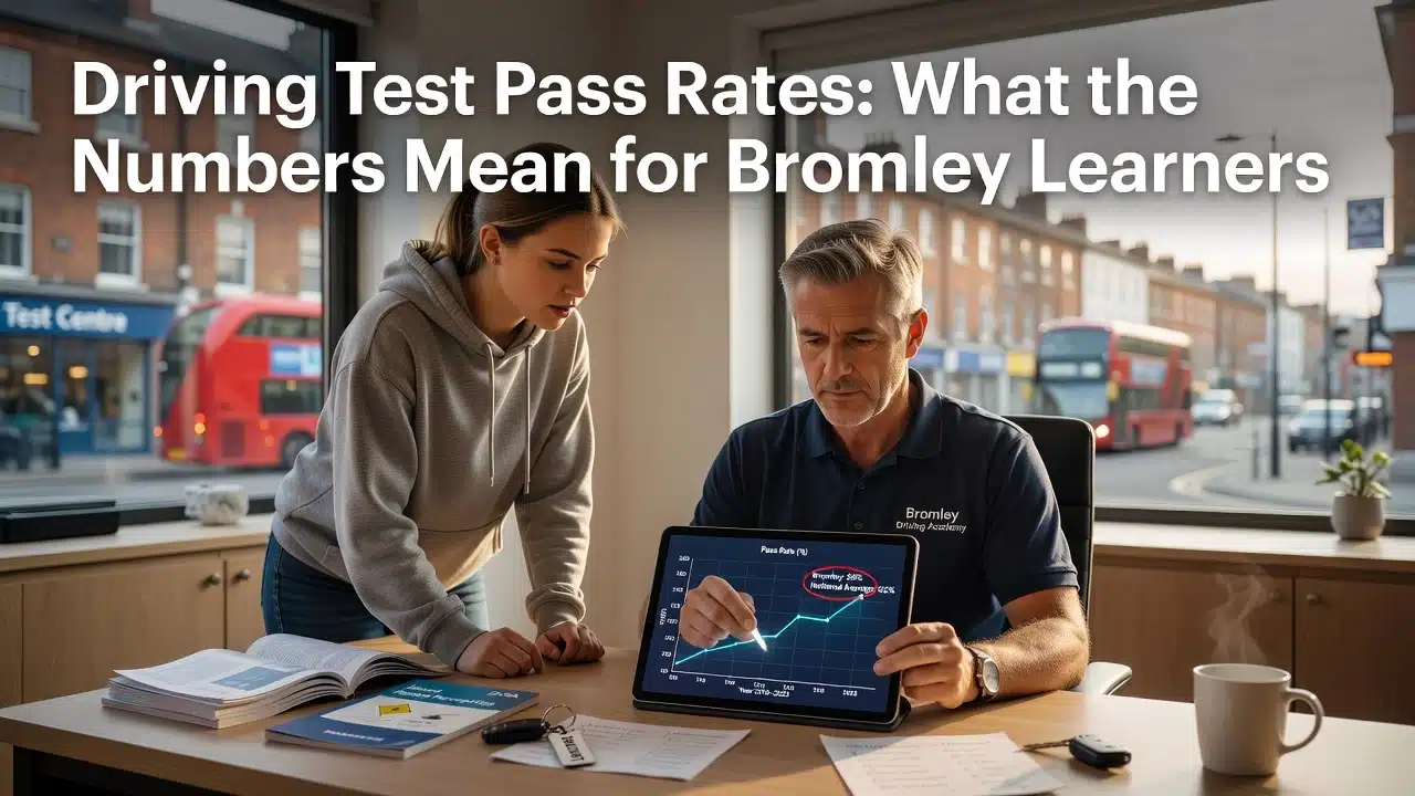 Professional header image for industry analysis: Driving Test Pass Rates: What the Numbers Mean for Bromle...