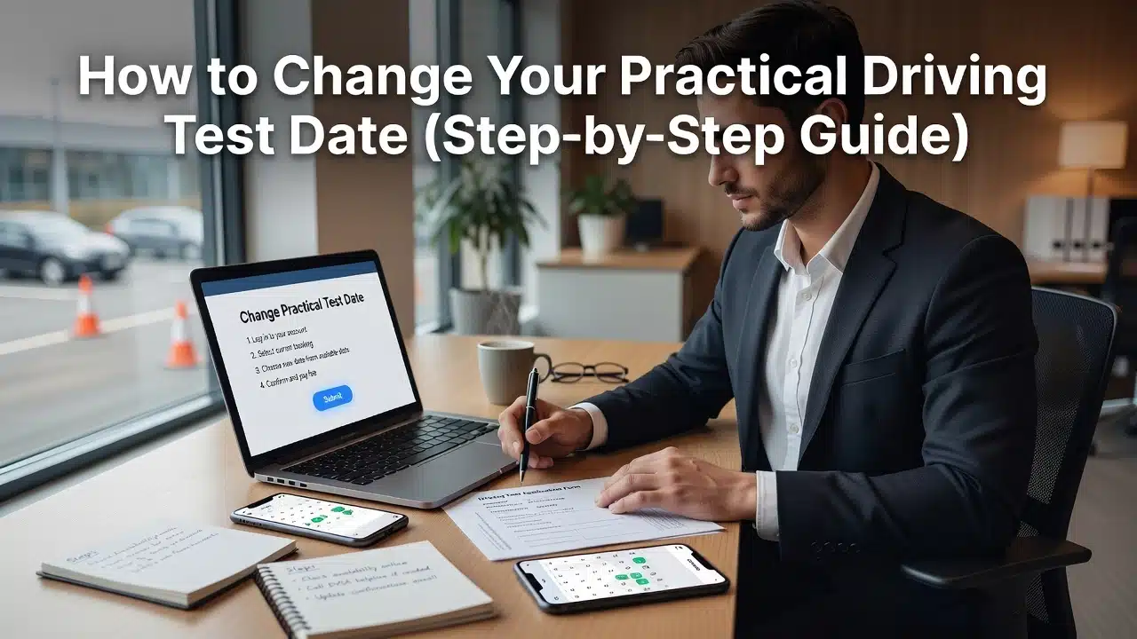 Professional header image for step-by-step guide: How to Change Your Practical Driving Test Date (Step-by-S...