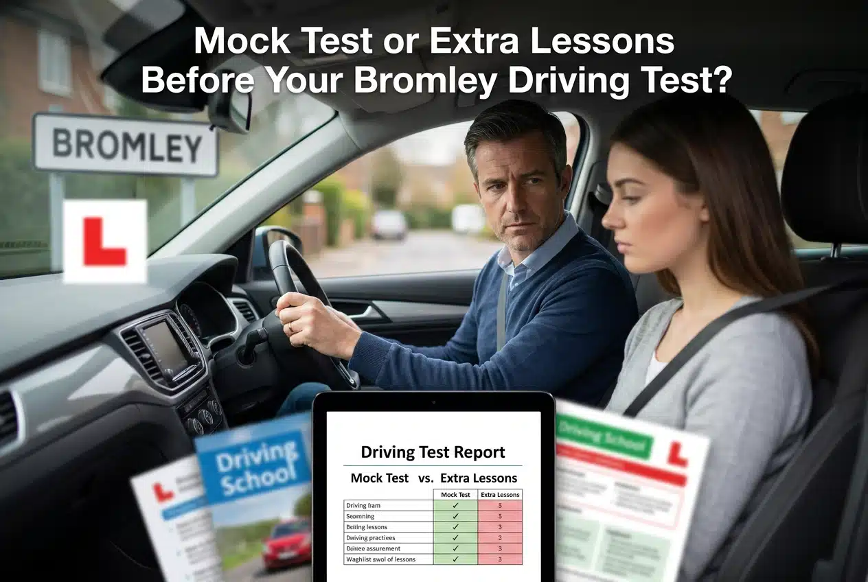 Mock Test or Extra Lessons Before Your Bromley Driving Test? 2 Professional header image for comparison analysis: Mock Test or Extra Lessons Before Your Bromley Driving Test?