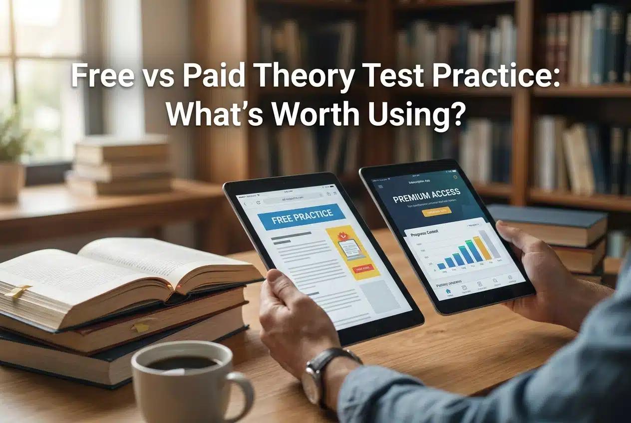 Professional header image for comparison analysis: Free vs Paid Theory Test Practice: What's Worth Using?